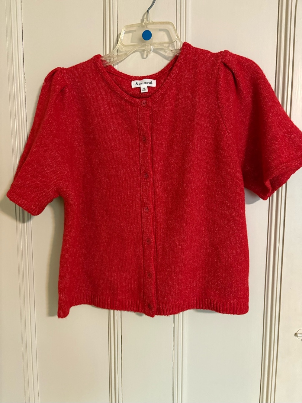 &merci Red Short-Sleeve Button Cardigan Sweater